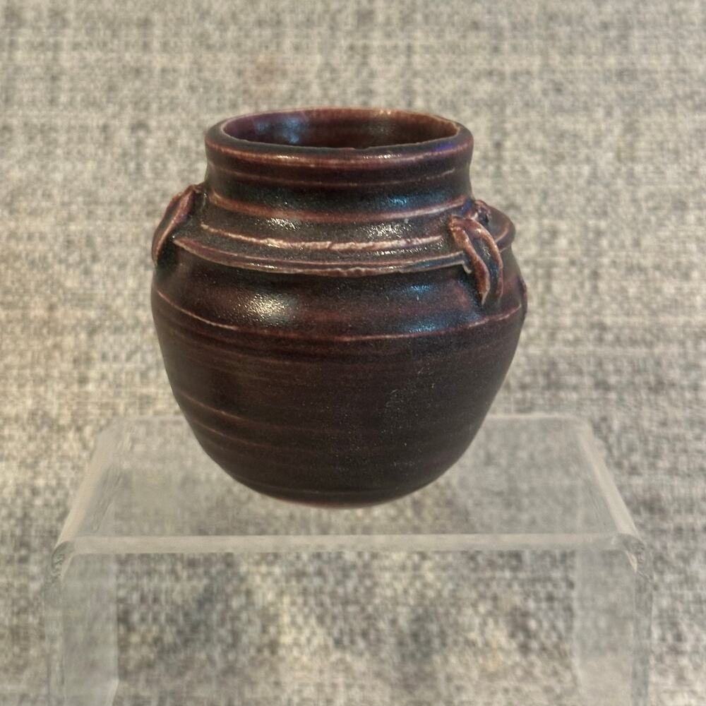 Signed Studio Pottery Mini Bud Vase w/ Builtin Flower Frog Sig on (illegible)